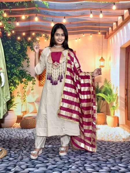 KF 314 Kalaai Roman Silk Embroidery Kurti With Bottom Dupatta 